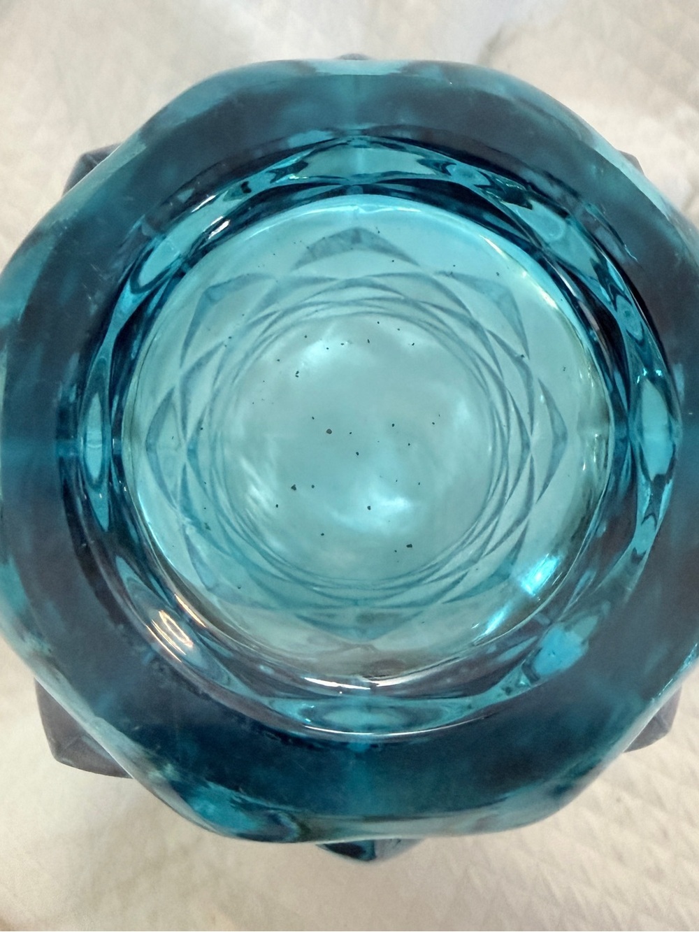 Textured Blue Diamond-Pattern Glass Vase - Picture 6 of 13